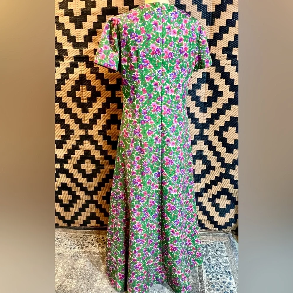 VINTAGE Flower Power‎ bold psychedelic floral long maxi dress gown polyester 60s